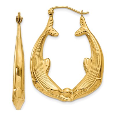 14K Yellow Gold Dolphin Hoop Earrings