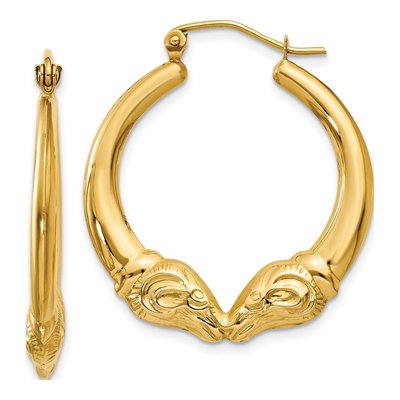 14K Yellow Gold Ram Hoop Earrings