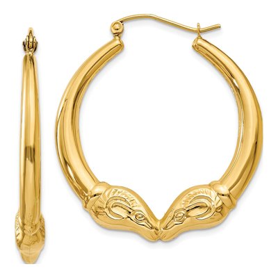 14K Yellow Gold Ram Hoop Earrings