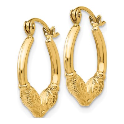 14K Yellow Gold Ram Head Hoop Earrings – view 3