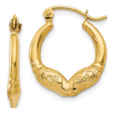 14K Yellow Gold Ram Head Hoop Earrings