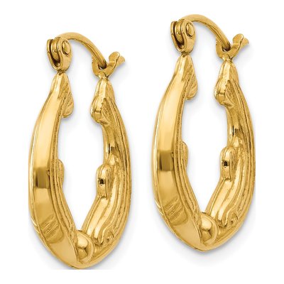 14K Yellow Gold Dolphin Hoop Earrings – view 3