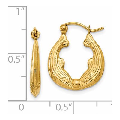 14K Yellow Gold Dolphin Hoop Earrings – view 5