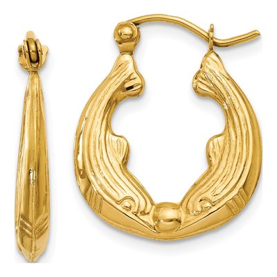 14K Yellow Gold Dolphin Hoop Earrings