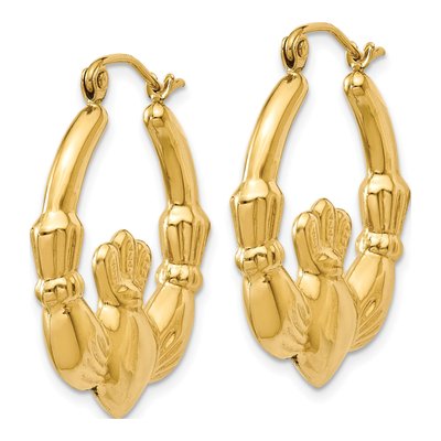 14K Yellow Gold Claddagh Hoop Earrings – view 3