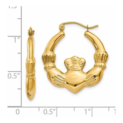 14K Yellow Gold Claddagh Hoop Earrings – view 5