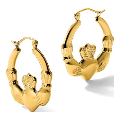 14K Yellow Gold Claddagh Hoop Earrings – view 6
