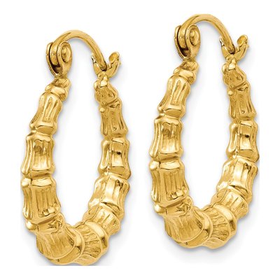 14K Yellow Gold 17mm Bamboo Hoop Earrings – view 3