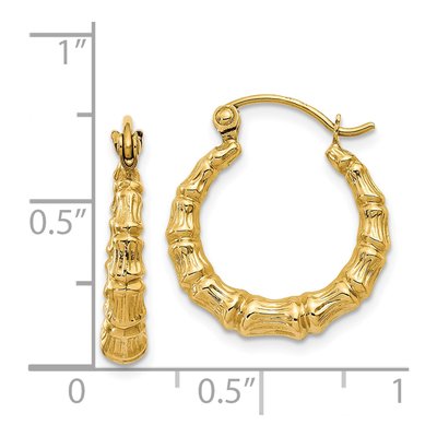 14K Yellow Gold 17mm Bamboo Hoop Earrings – view 5