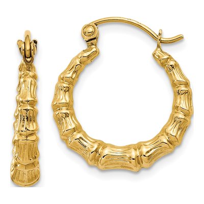 14K Yellow Gold 17mm Bamboo Hoop Earrings