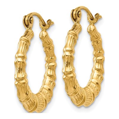 14K Yellow Gold 18mm Bamboo Design Hoop Earrings – view 3