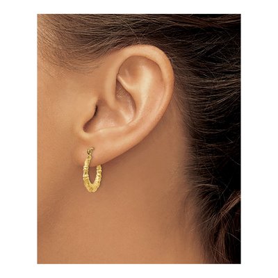 14K Yellow Gold 18mm Bamboo Design Hoop Earrings – view 4
