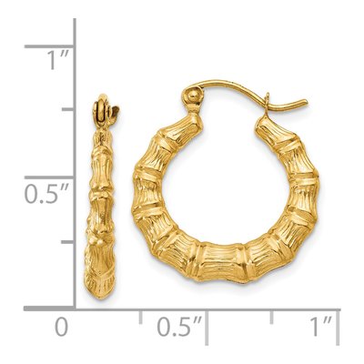 14K Yellow Gold 18mm Bamboo Design Hoop Earrings – view 5