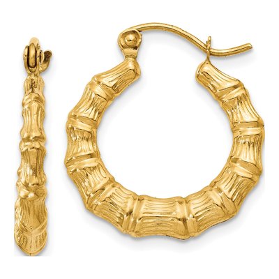 14K Yellow Gold 18mm Bamboo Design Hoop Earrings