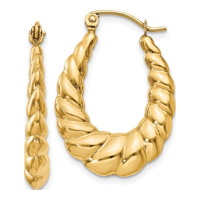 14K Yellow Gold Twisted Hollow Hoop Earrings