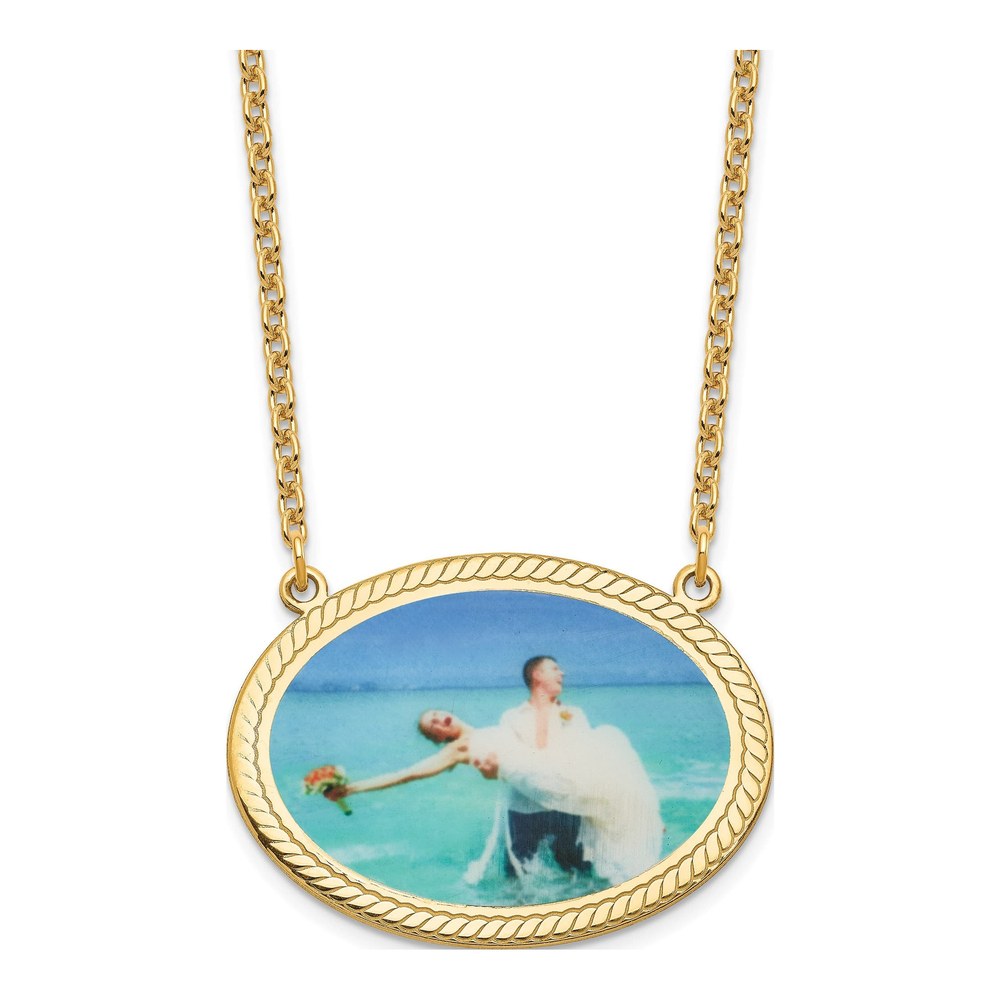 Gold-Plated Sterling Silver Personalized Oval Photo Pendant Necklace