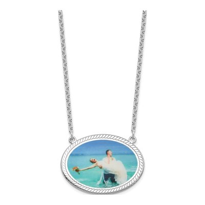 Sterling Silver Rope Border Oval Photo Necklace – view 2