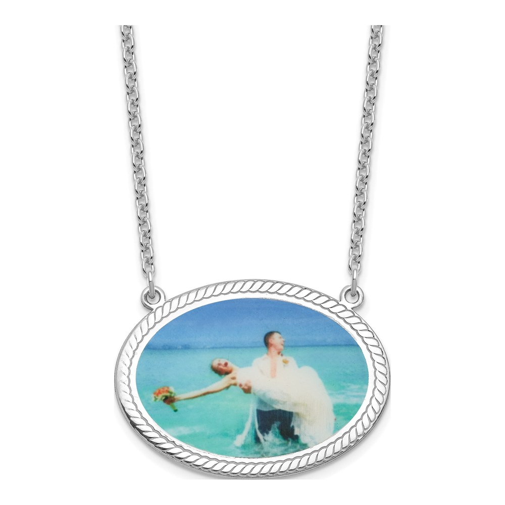 Sterling Silver Rope Border Oval Photo Necklace