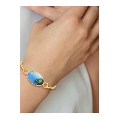 Gold-Plated Sterling Silver Personalized Oval Photo Bangle Bracelet – view 3
