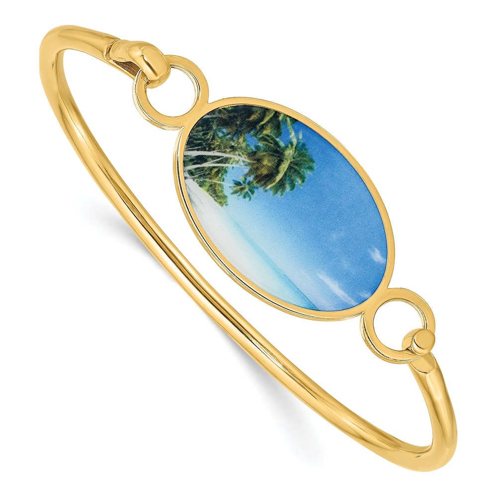 Gold-Plated Sterling Silver Personalized Oval Photo Bangle Bracelet
