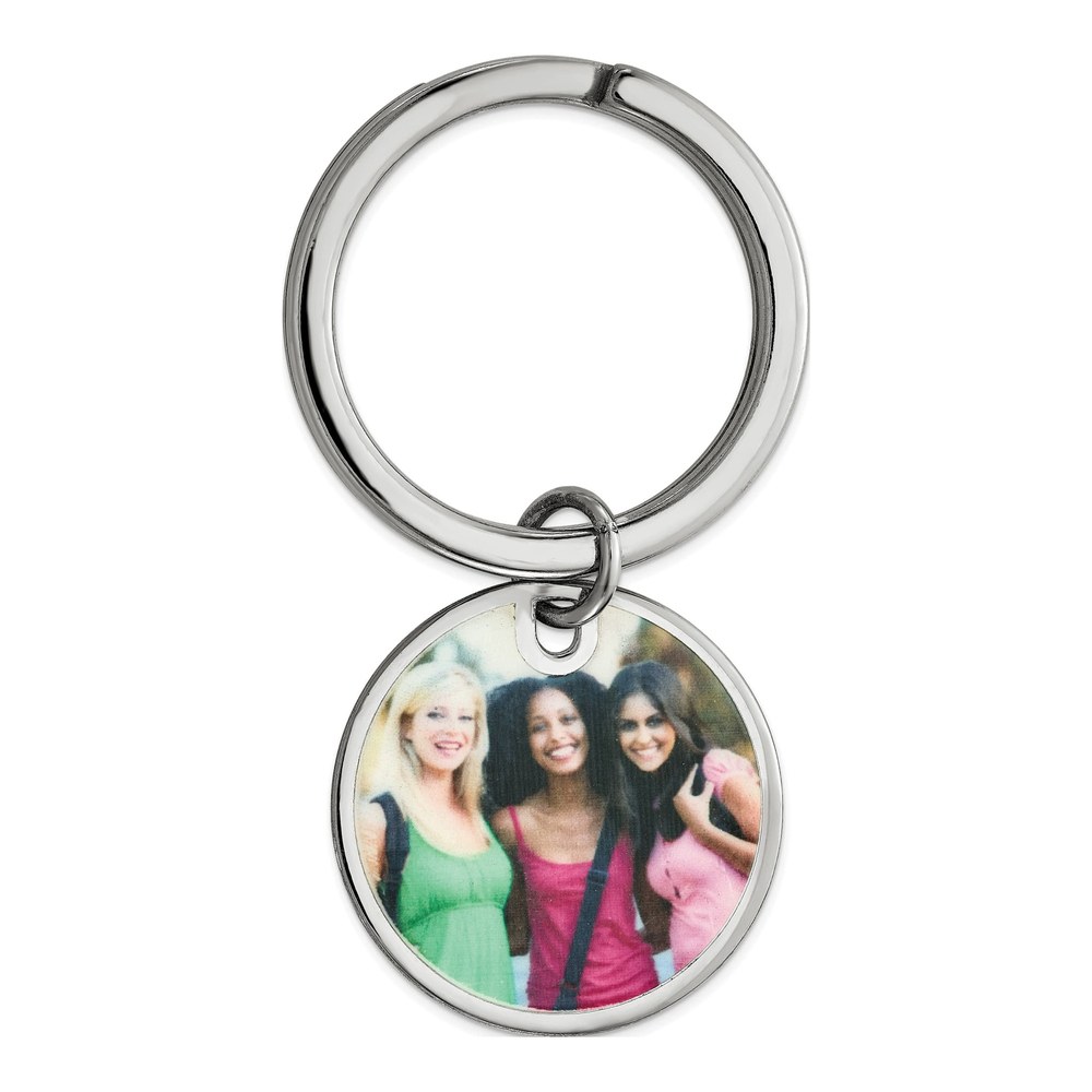 Sterling Silver Circle Photo Key Chain, Personalized