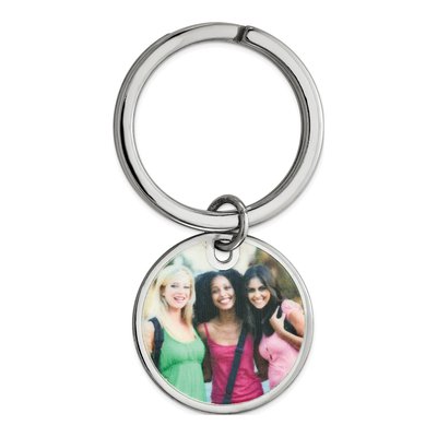 Sterling Silver Circle Photo Key Chain, Personalized