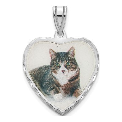 Sterling Silver Diamond-Cut Heart Photo Pendant