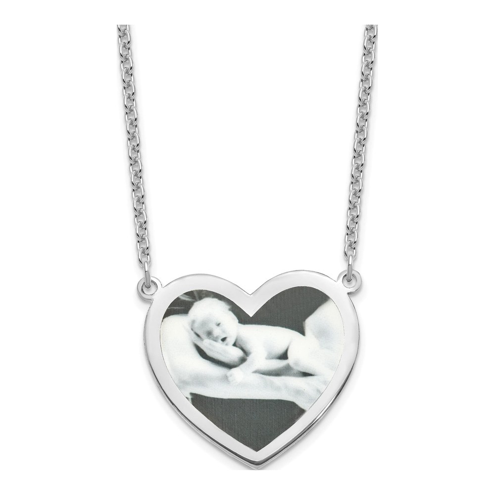 Sterling Silver Large Heart Photo Necklace, 18in
