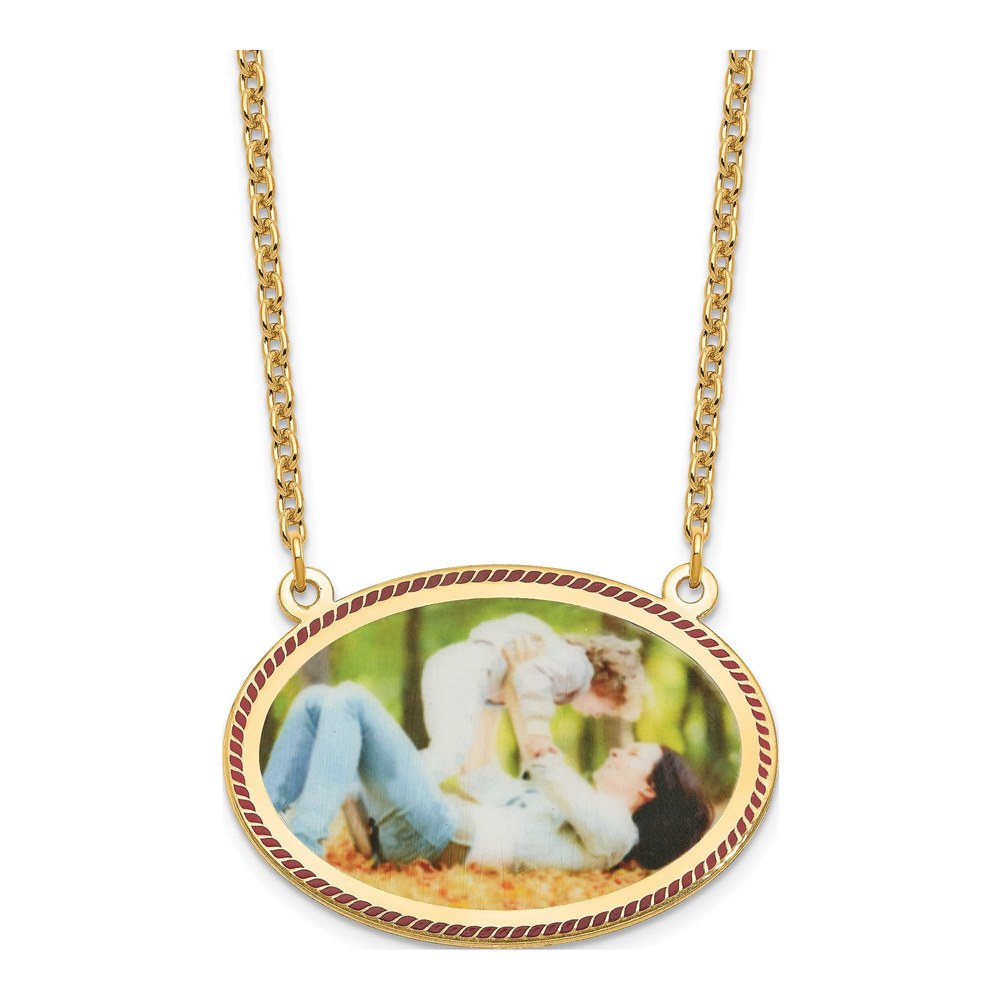 Personalized Oval Photo Pendant Necklace, 18in Gold Plated