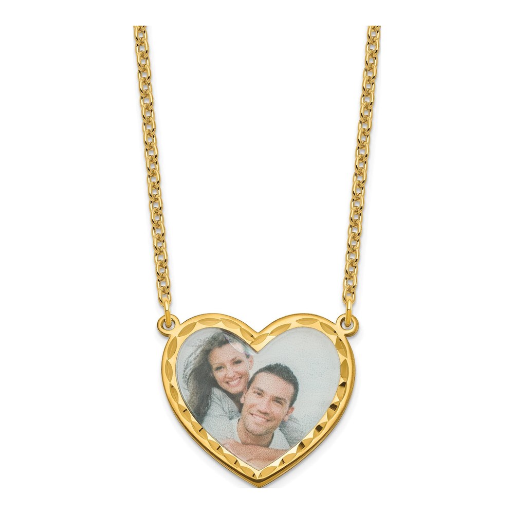 Personalized Heart Photo Necklace, 18in Gold Plated Chain