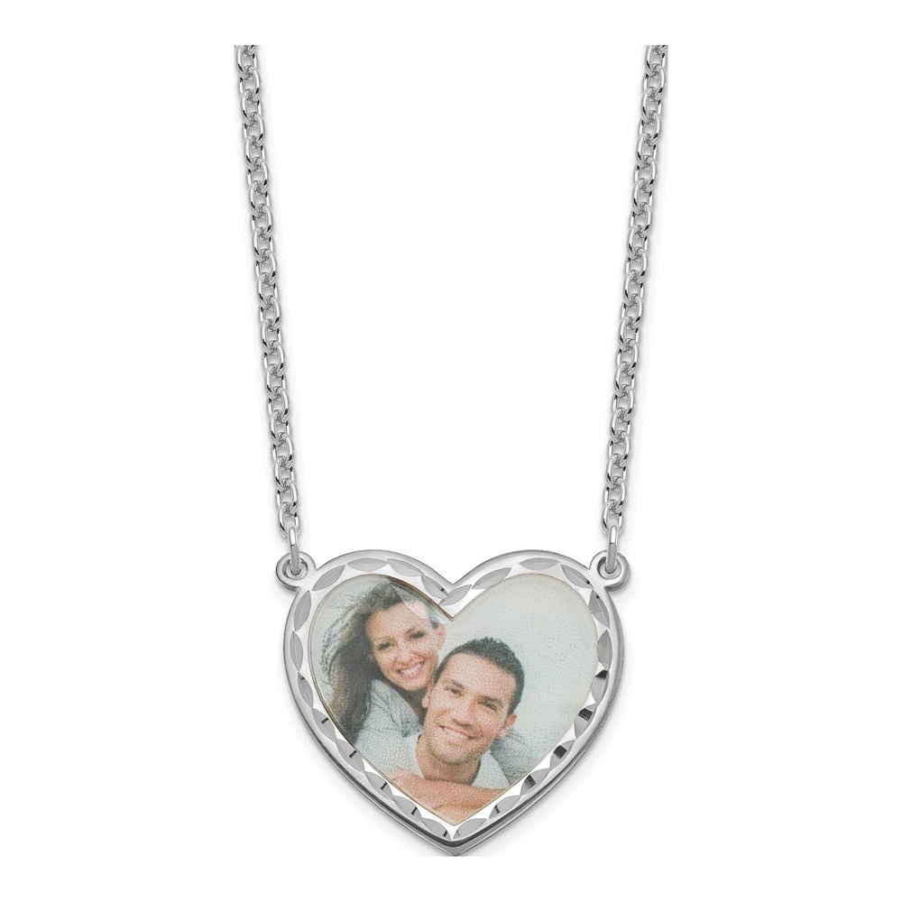 Sterling Silver Diamond-Cut Heart Photo Necklace