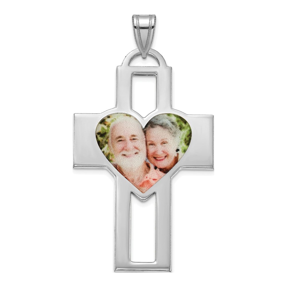 Sterling Silver Personalized Cross Photo Pendant