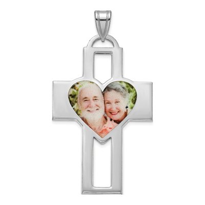 Sterling Silver Personalized Cross Photo Pendant