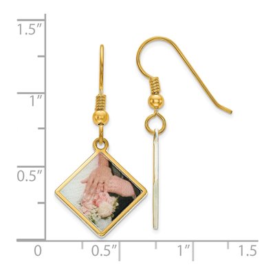Gold-Plated Sterling Silver Personalized Photo Diamond-Shape Dangle Earrings – view 2