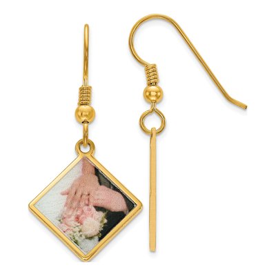 Gold-Plated Sterling Silver Personalized Photo Diamond-Shape Dangle Earrings