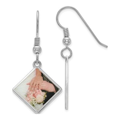 Sterling Silver Custom Photo Diamond-Shape Dangle Earrings