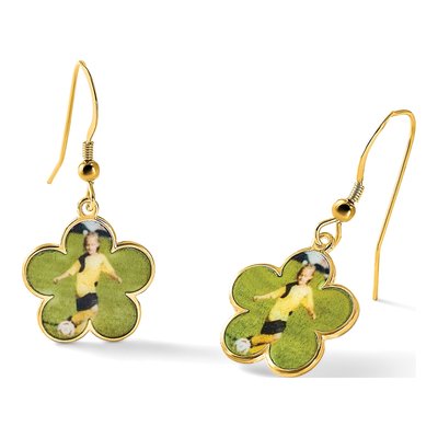 Gold-Plated Sterling Silver Personalized Flower Photo Dangle Earrings – view 3
