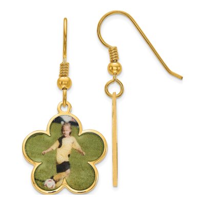 Gold-Plated Sterling Silver Personalized Flower Photo Dangle Earrings