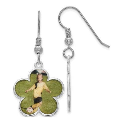 Sterling Silver Personalized Photo Flower Dangle Earrings