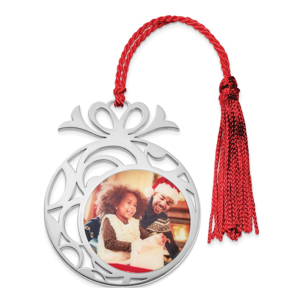 Sterling Silver Circle Photo Ornament, Personalized