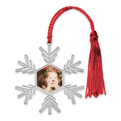 Sterling Silver Snowflake Photo Ornament, Engravable