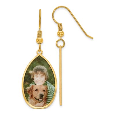 Gold-Plated Sterling Silver Personalized Teardrop Photo Dangle Earrings