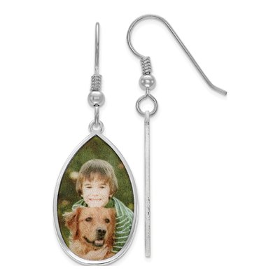 Sterling Silver Personalized Teardrop Photo Dangle Earrings