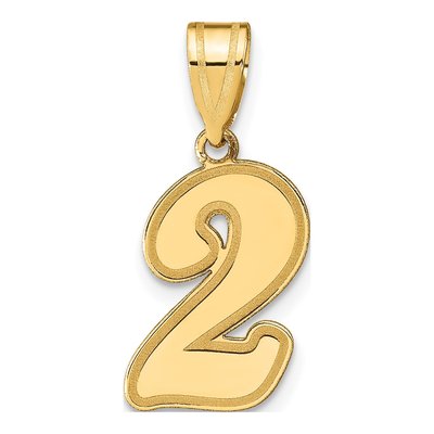 14K Yellow Gold Script Number 2 Pendant