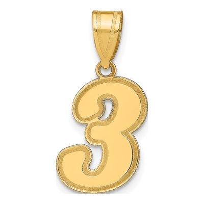 14K Yellow Gold Script Number 3 Pendant