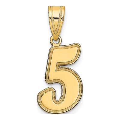 14K Yellow Gold Script Number 5 Pendant