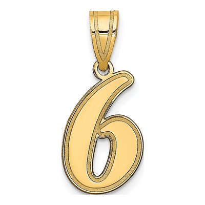 14K Yellow Gold Script Number 6 Pendant