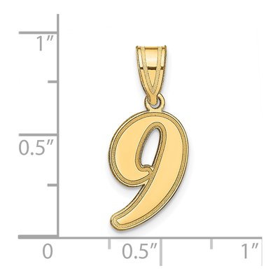14K Yellow Gold Script Number 9 Pendant – view 3