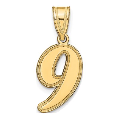 14K Yellow Gold Script Number 9 Pendant