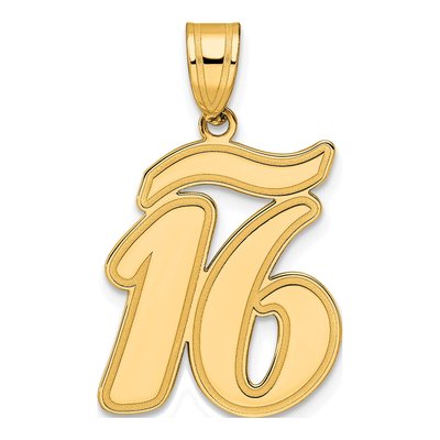 14K Yellow Gold Script Number 16 Pendant